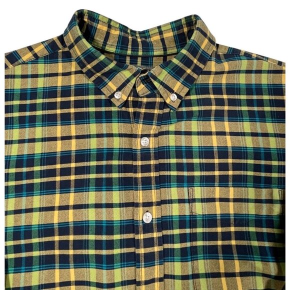 L.L. Bean Signature Slim Fit Oxford Shirt Yellow Blue Plaid Size Medium - Picture 4 of 6